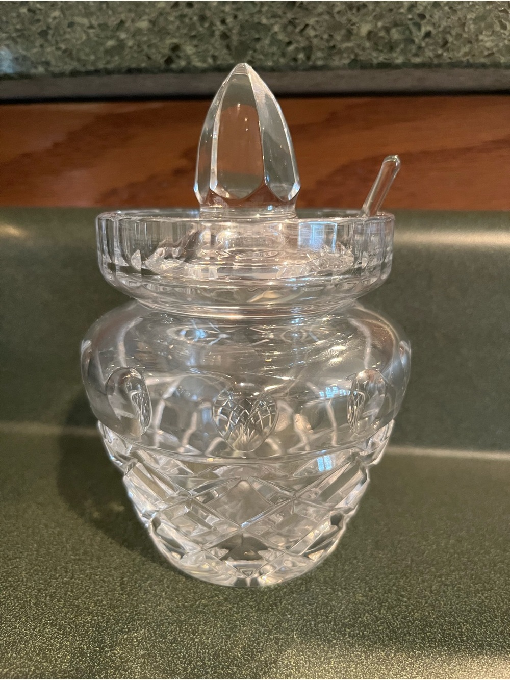 Elegant Cut Crystal Jelly-Jam-Honey Jar with Lid and Spoon